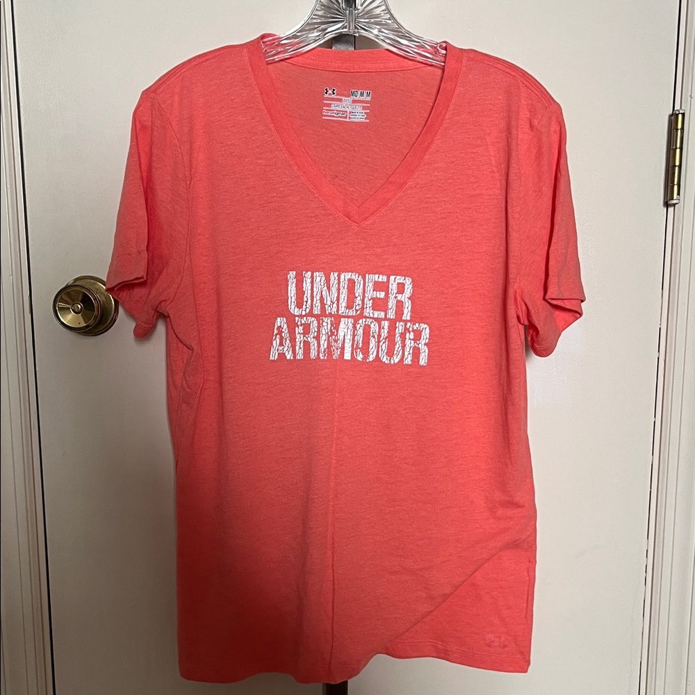 Under Armour Coral V-Neck Tee with White Logo